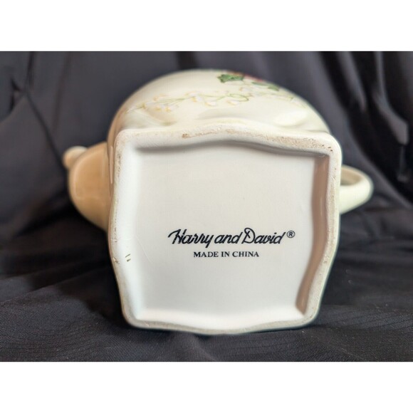 Harry and David Teapot Floral Pinecone Holly Berry Holiday Pattern 8"t Beautiful - Picture 9 of 11